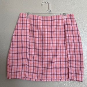 pink plaid high rise mini skirt with slits